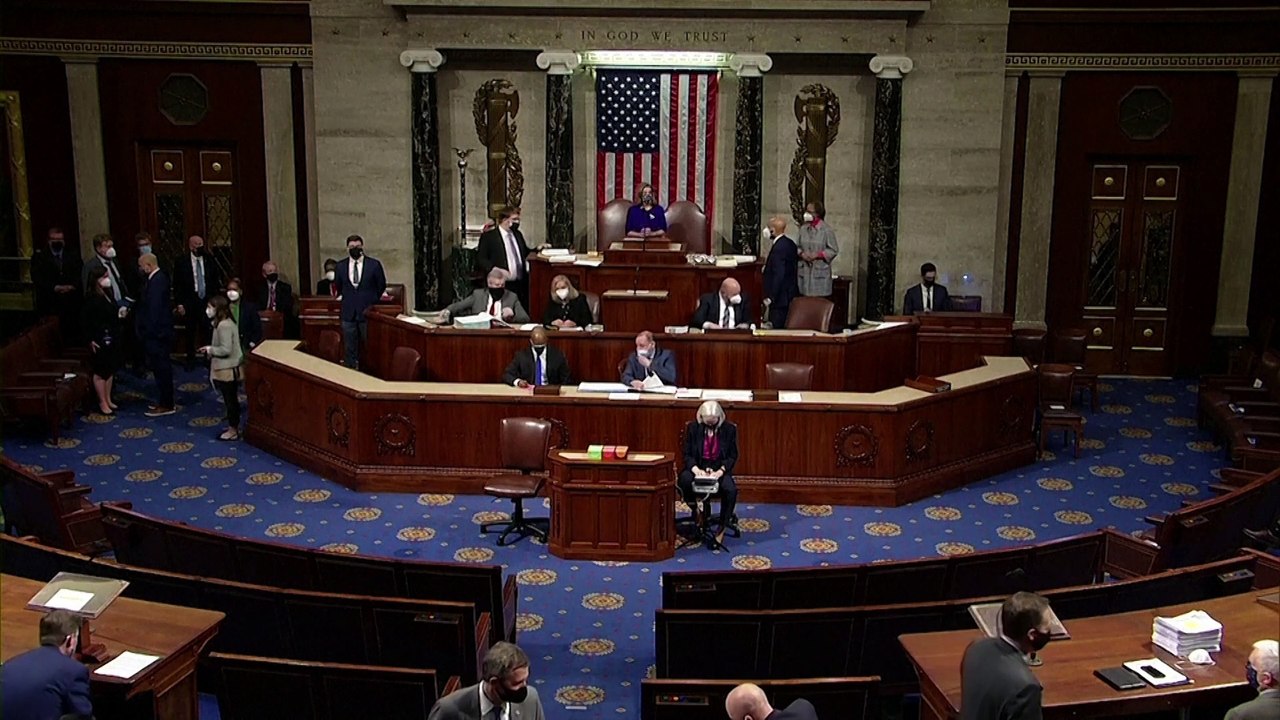 US House of Representatives reconvenes to to confirm Joe Biden win after mob stormed Capitol to disrupt the count