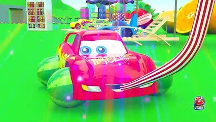 Funny Fruit Party in The City of Little Cars - Mcqueen Cars Friends change their wheels with fruits