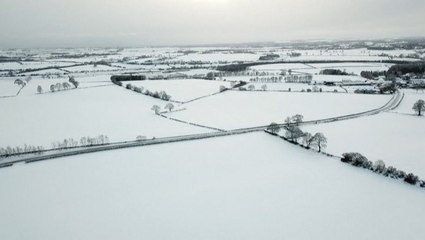 Snow blankets the English countryside