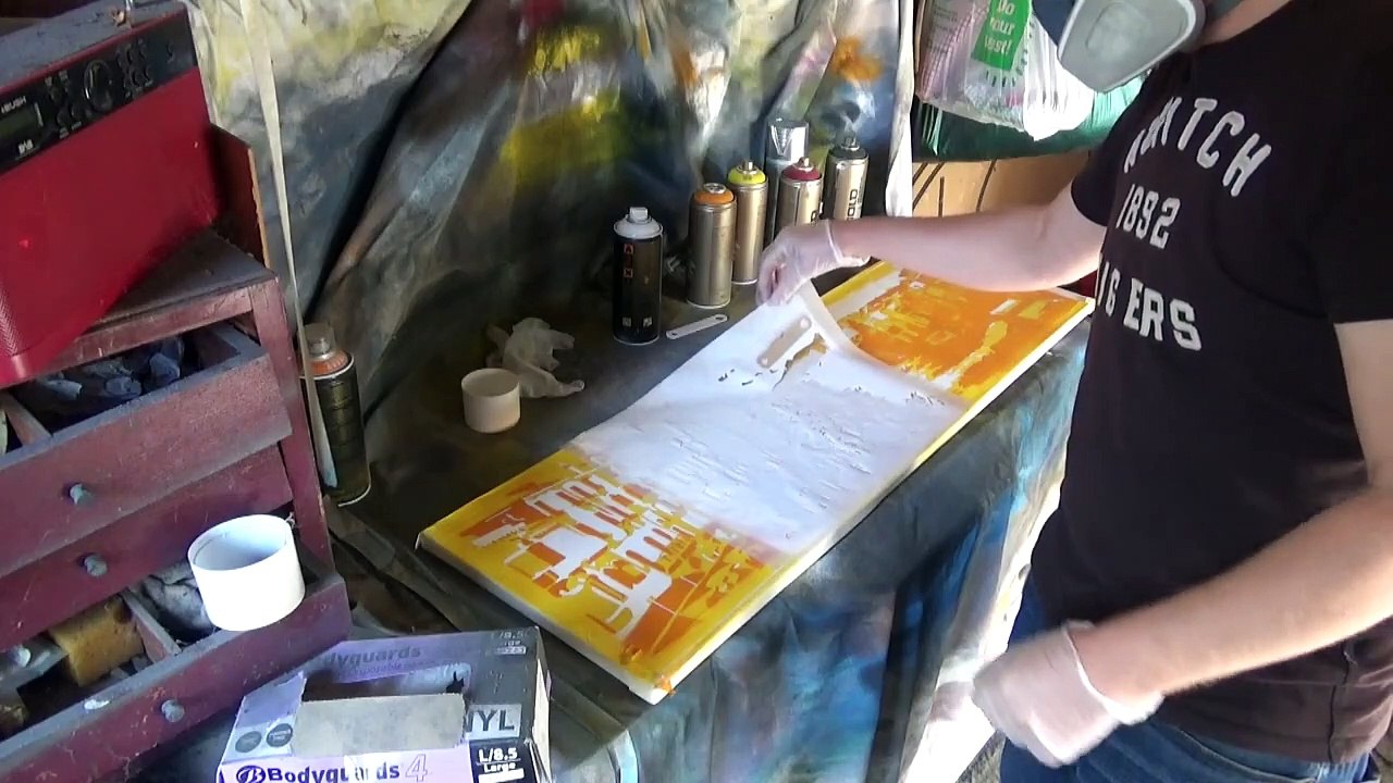 Venice in sunset. Spray paint and stencils art work.