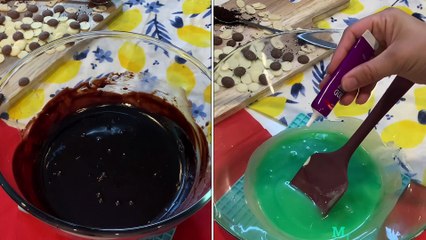 Chocolate ganache and white chocolate coloured ganache