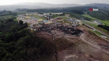 Sakarya'da patlama sonrası devam eden enkaz çalışmaları havadan görüntülendi