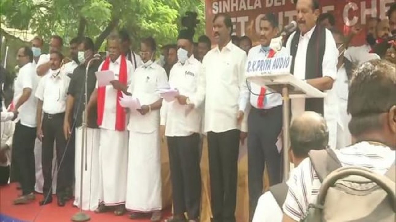 Opposition parties protest outside Sri Lankan Deputy High Commission in Chennai
