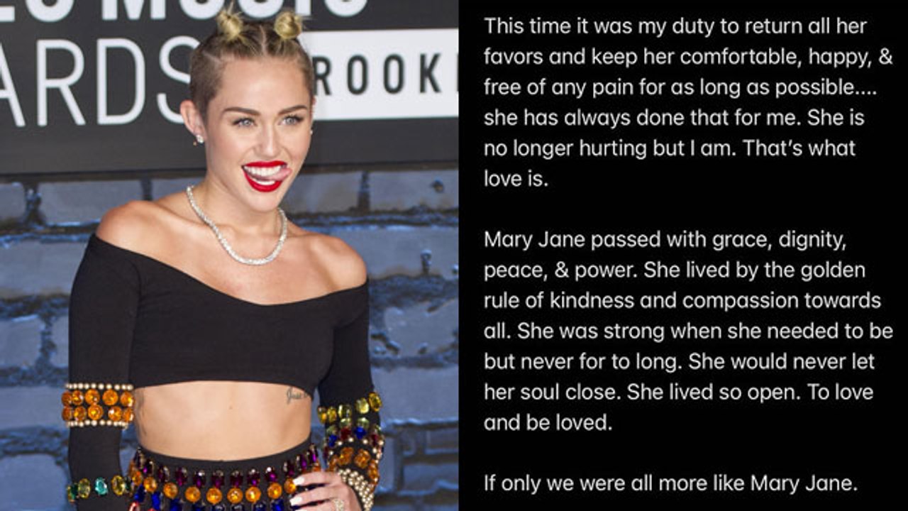 Miley Cyrus Mourns The Tragic Death Of Her Dog Mary Jane Adopted With Ex Liam Hemsworth