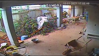 Vídeo mostra homem invadindo construção para cometer furto