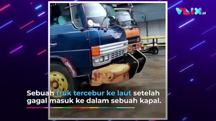 Supir dan Kernet Nyaris Tenggelam, Truk Besar Masuk Laut