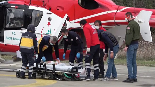 Samsun'da beyin kanaması geçiren hastanın yardımına ambulans helikopter yetişti