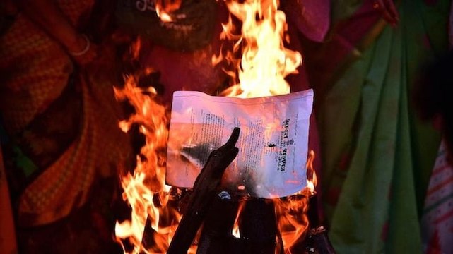 Watch: Farmers burn copies of Centre's farm laws on Lohri