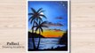 Easy way to draw beautiful night painting with coconut tree __ Pallavi Drawing A