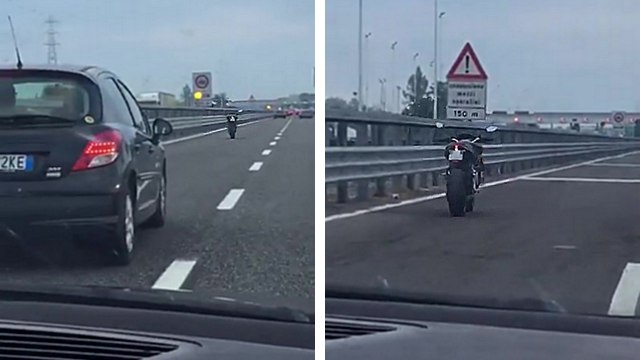 Une moto avance toute seule sur l'autoroute