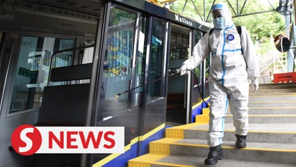 Sanitisation and maintenance work being carried out at Penang Hill during MCO