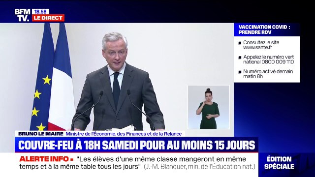 Bruno Le Maire: Nous prendrons en charge les coûts fixes des entreprises fermées dès lors qu'elles réalisent plus d'un million de chiffre d'affaires par mois