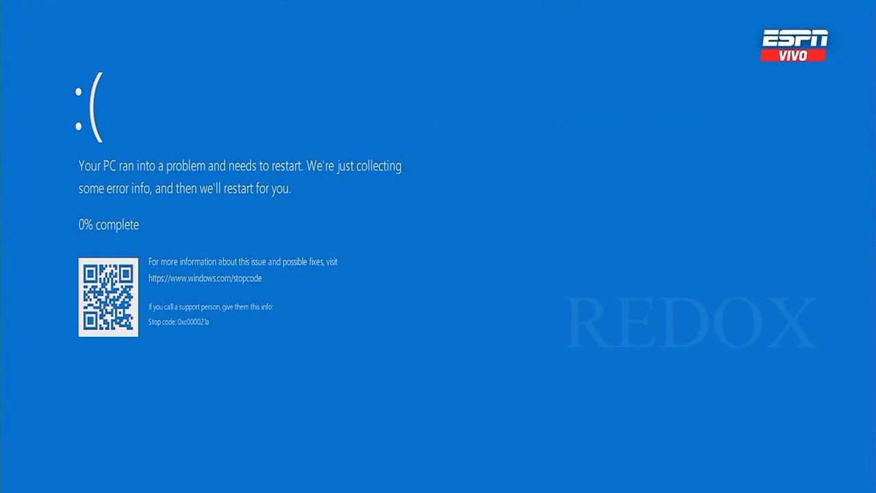Pifie ESPN feed Argentina: Pantalla Azul de la Muerte de Windows 10 al aire (14/01/2021)