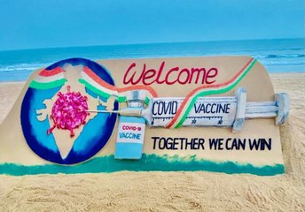 Sudarsan Pattnaik's Sand Art Celebrates COVID-19 Vaccination Drive