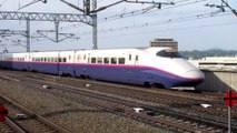 High-speed trains on the Tohoku-Shinkansen line in Japan: Yamabiko and Tsubasa are arriving in Koriyama. 東北新幹線やまびこ146とつばさ146山形駅