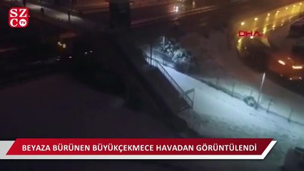 Beyaza bürünen Büyükçekmece havadan görüntülendi