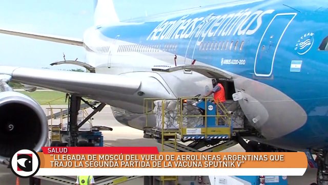 Llegada de Moscú del vuelo de Aerolíneas Argentinas que trajo la segunda partida de la vacuna Sputnik V
