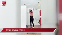 Volkan Demirel'in eşi Zeynep Demirel oyun havası eşliğinde spor yaptı