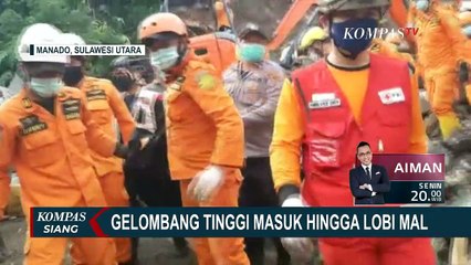 Gelombang Tinggi Air Laut Masuk Lobi Mal di Manado