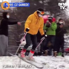 Alors qu'il a neigé sur Paris, cet homme a décidé de skier à Montmartre