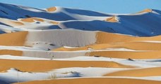 La neige est tombée sur les dunes du désert du Sahara, un phénomène rare et étonnant