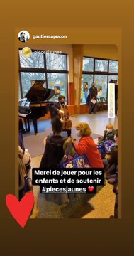 Concert de Gautier Capuçon lors du lancement de la 32ème édition de l'opération de collecte de fonds Pieces Jaunes , visant à améliorer la vie des enfants hospitalisés à Bullion. Le 18 janvier 2021.