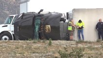 Strong winds flip tractor trailer