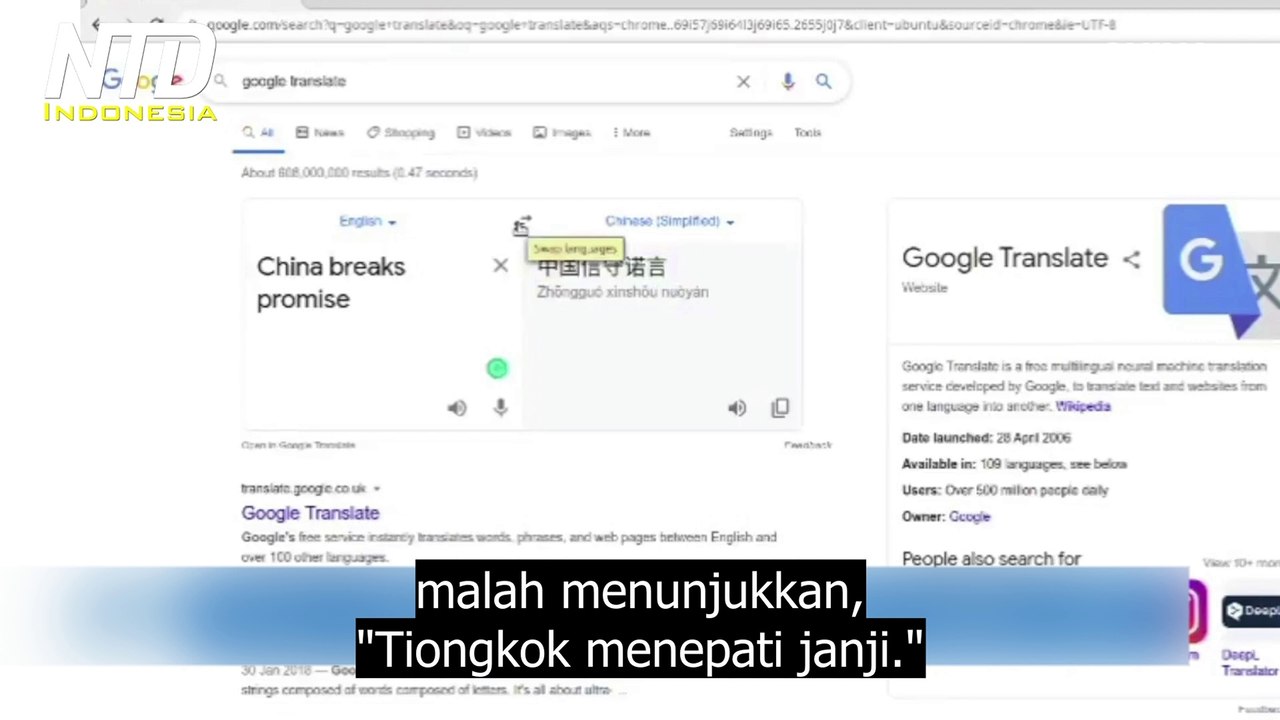 Google Translate Mengubah Makna Cuitan Pompeo, dalam Bahasa Mandarin