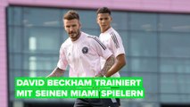 David Beckham schießt ein gekonntes Tor beim Inter Miami Training