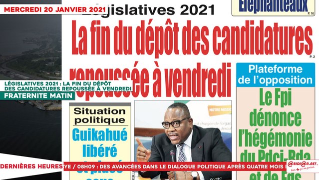 Le Titrologue du 20 Janvier 2021 - Législatives 2021 - la fin du dépôt des candidatures repoussée à vendredi