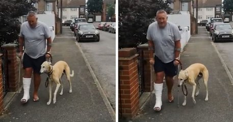 Cet homme découvre que son chien boîtait simplement pour s'adapter à sa démarche causée par son plâtre à la jambe