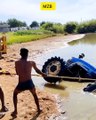 New   Tractor fell into pond and pulling out by craine |tractor videos