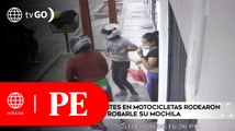 Cuatro delincuentes en motocicleta rodearon a una joven para robarle su mochila | Primera Edición