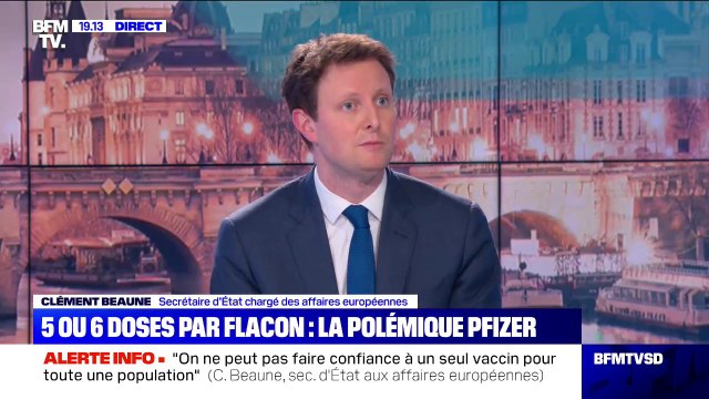 Vaccin Pfizer: selon Clément Beaune, le prix a été fixé et sera payé au nombre de doses, 5 par flacon