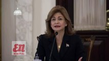 La vicepresidenta Raquel Peña en momentos que anuncia las nuevas medidas para frenar el aumento de contagios