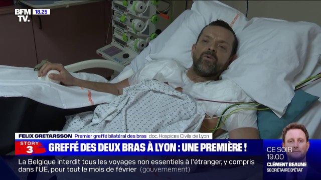Greffé des deux bras et des épaules, Félix Gretarsson remercie le personnel de l'hôpital Édouard-Herriot de Lyon