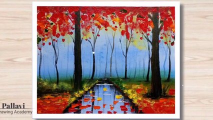 Easy way to draw beautiful landscape painting with Knife __ Pallavi Drawing Acad