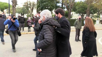 Teresa Rivera, muy afectada en la misa en memoria de 'Riverita'