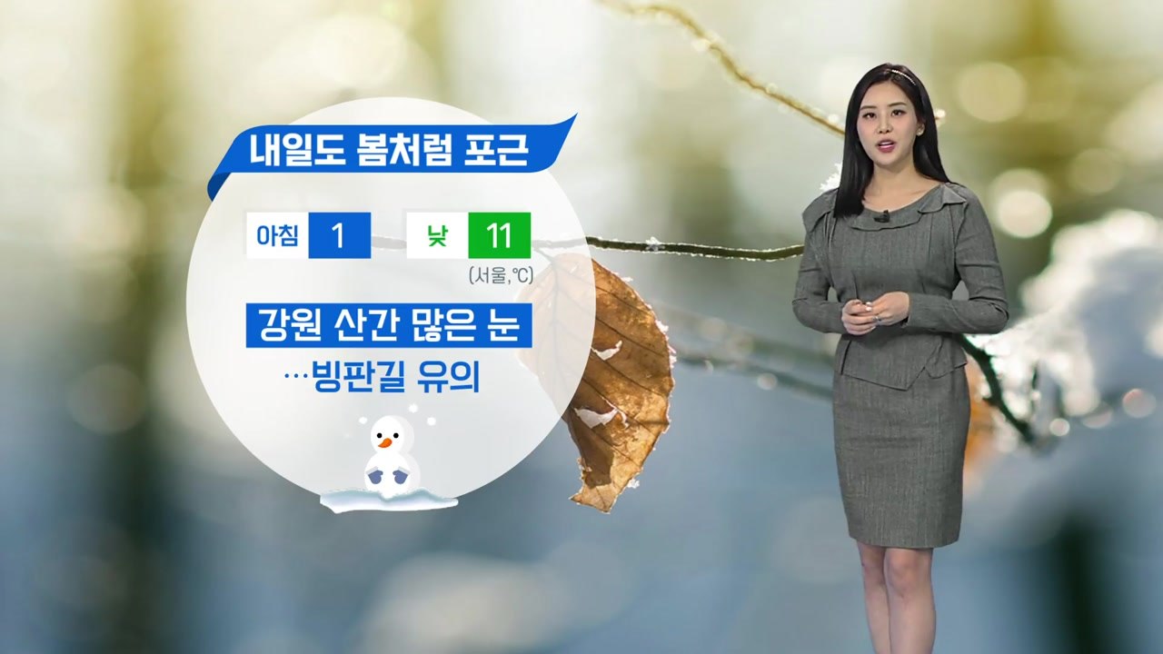 [날씨] 내일도 봄처럼 포근...강원 산간 많은 눈, 빙판길 유의 / YTN