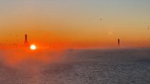 Sun rises over a cold Wisconsin landscape