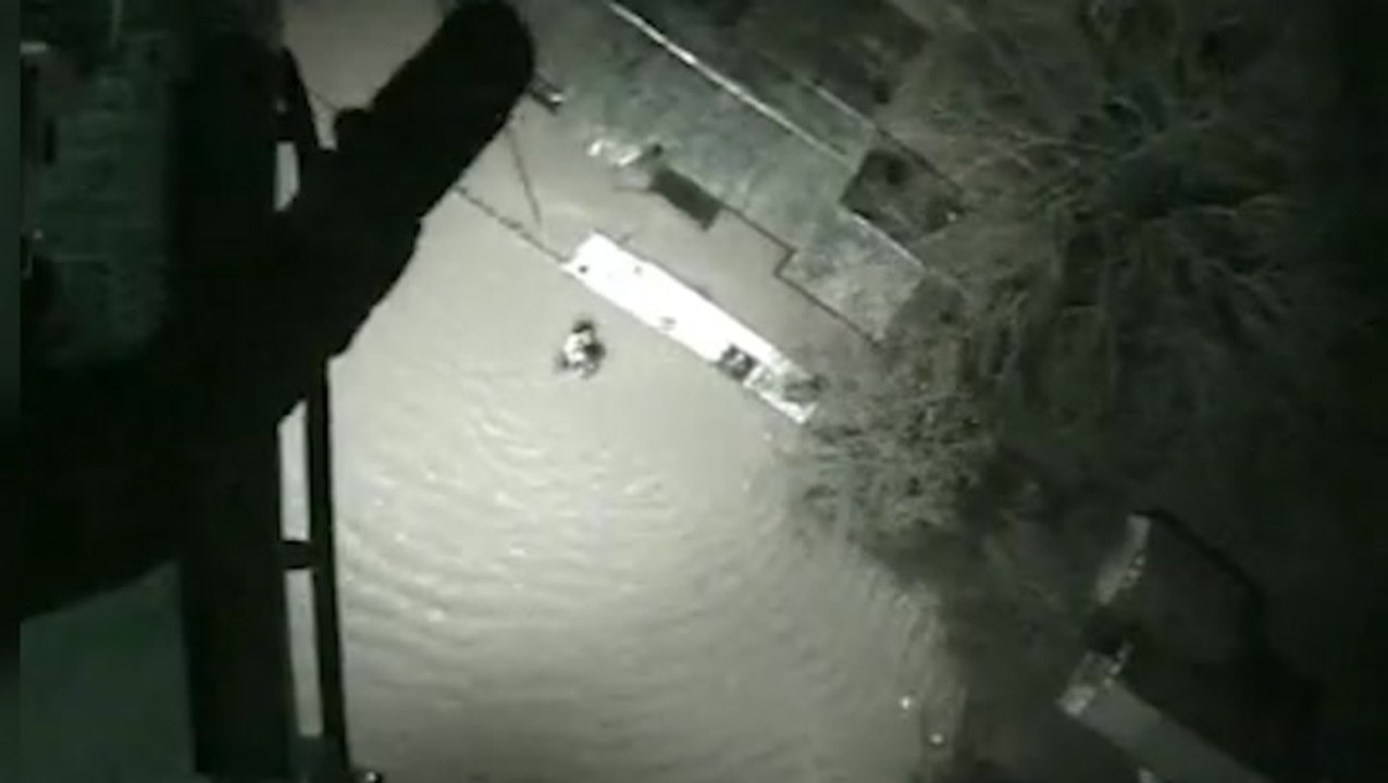 Helicopter crew saves family from flooding in Wales