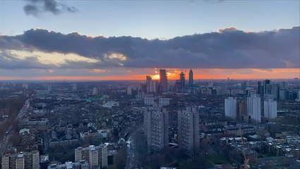 Stunning sunset shines through the city