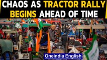 Farmers break barricades, start tractor rally ahead of time | Oneindia News