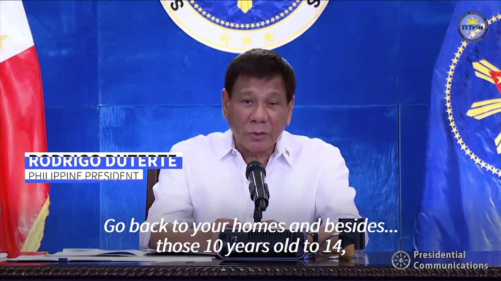 Philippines Duterte Tells Children To Stay Home And Watch Tv Video Dailymotion