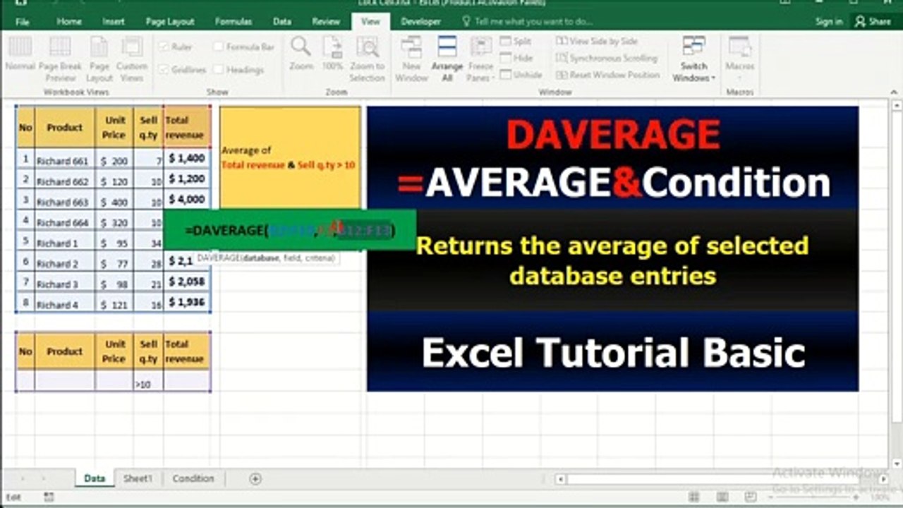 25. Excel Tutorial Basic DAVERAGE Function - Hàm Trung Bình Có Điều Kiện - Conditional Average Function