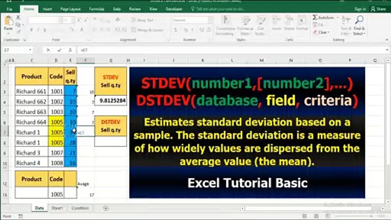 29. STDEV DSTDEV Function - Độ Lệch Chuẩn Trung Bình và Độ Lệch Chuẩn Trung Bình Có Điều Kiện