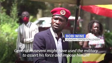 Uganda opposition leader Bobi Wine addresses supporters after troops withdraw from his house