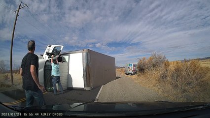 Box Truck Tips Over During Turn