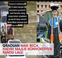 Graduan naik beca hadiri majlis konvokesyen pandu lalu