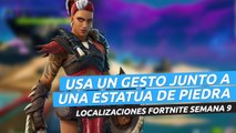 Usa un gesto junto a estatuas de piedra en Fortnite semana 9 (localización)